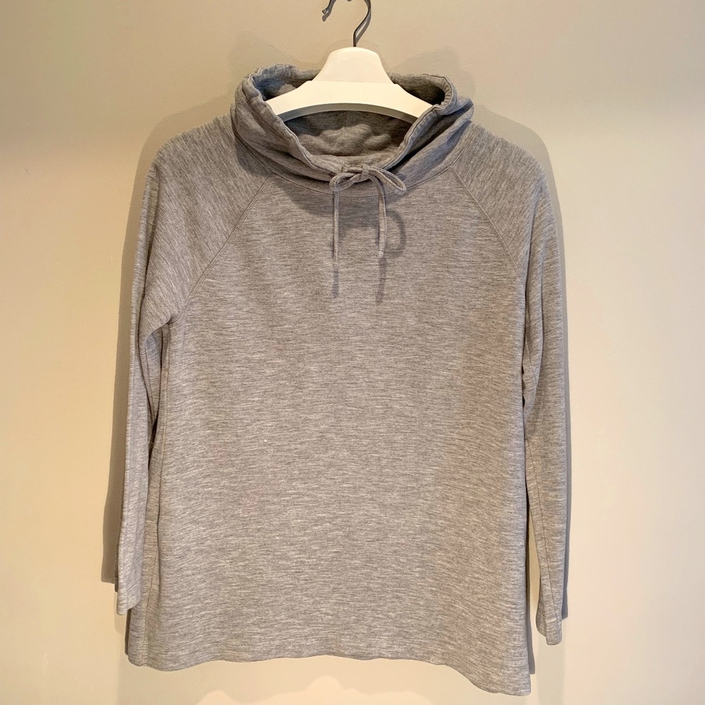 Talbot's gray funnel neck pullover with tie - MED